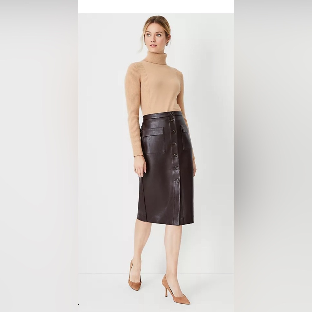 Pebbled Faux Leather Button Pocket Pencil Skirt